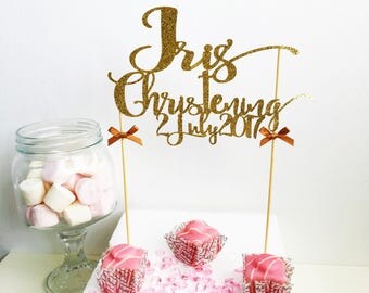 Christening Name Cake Topper with Date, Glitter Cake Topper, Baptism, Naming Ceremony, Customised Cake Decor, Cake Smash, Photo Prop