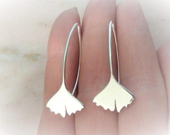 Ginkgo biloba-Silver 925-nature-vegetal-printemps-ete-zen-japonais-epure-japonaise-asie Sterling leaf earrings