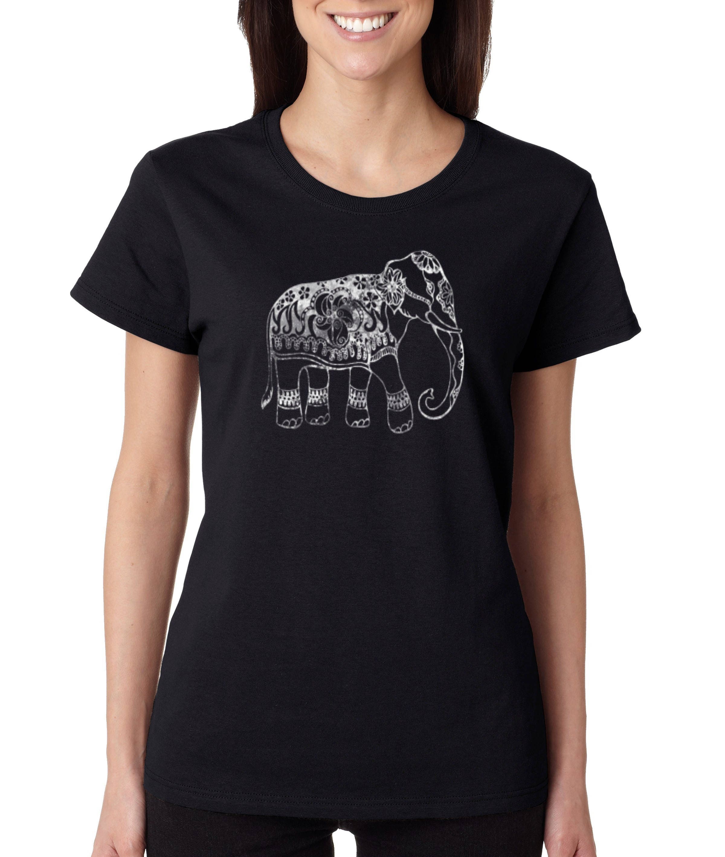 Ladies White Elephant Ladies T Shirt I Love Elephants Lotus