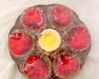 French Vintage Majolica Oyster Plate Fish Plate Pottery Valluris Seafood Plate ( Ref no. A 34 )