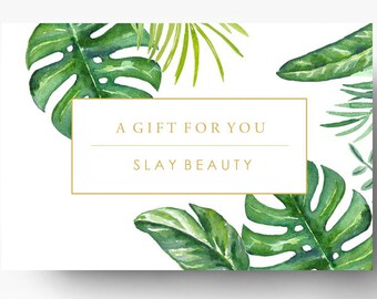 Pre-made Gift Card Template - Spa Gift Certificate - Boutique Gift Card - Custom Gift Card - Salon Gift Card Design - Banana Leaf Print