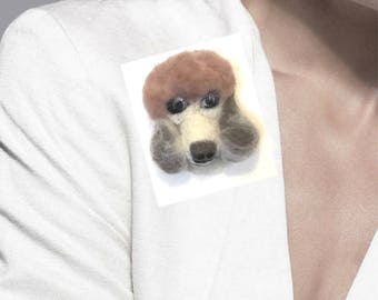 Taupe Poodle Lapel Pin, Needle Felted Brooch.
