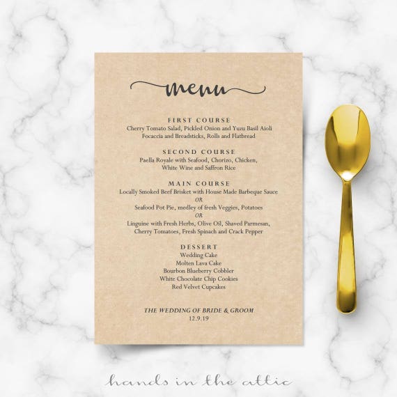 Bridal brunch menu vintage country BBQ DIY wedding menu