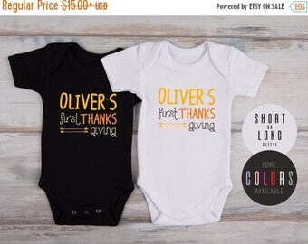 LATE SHIP SALE Baby First Thanksgiving Outfit, Baby Boy Thanksgiving Outfit, First Thanksgiving Boy, Thanksgiving Photo Prop, Personalized B