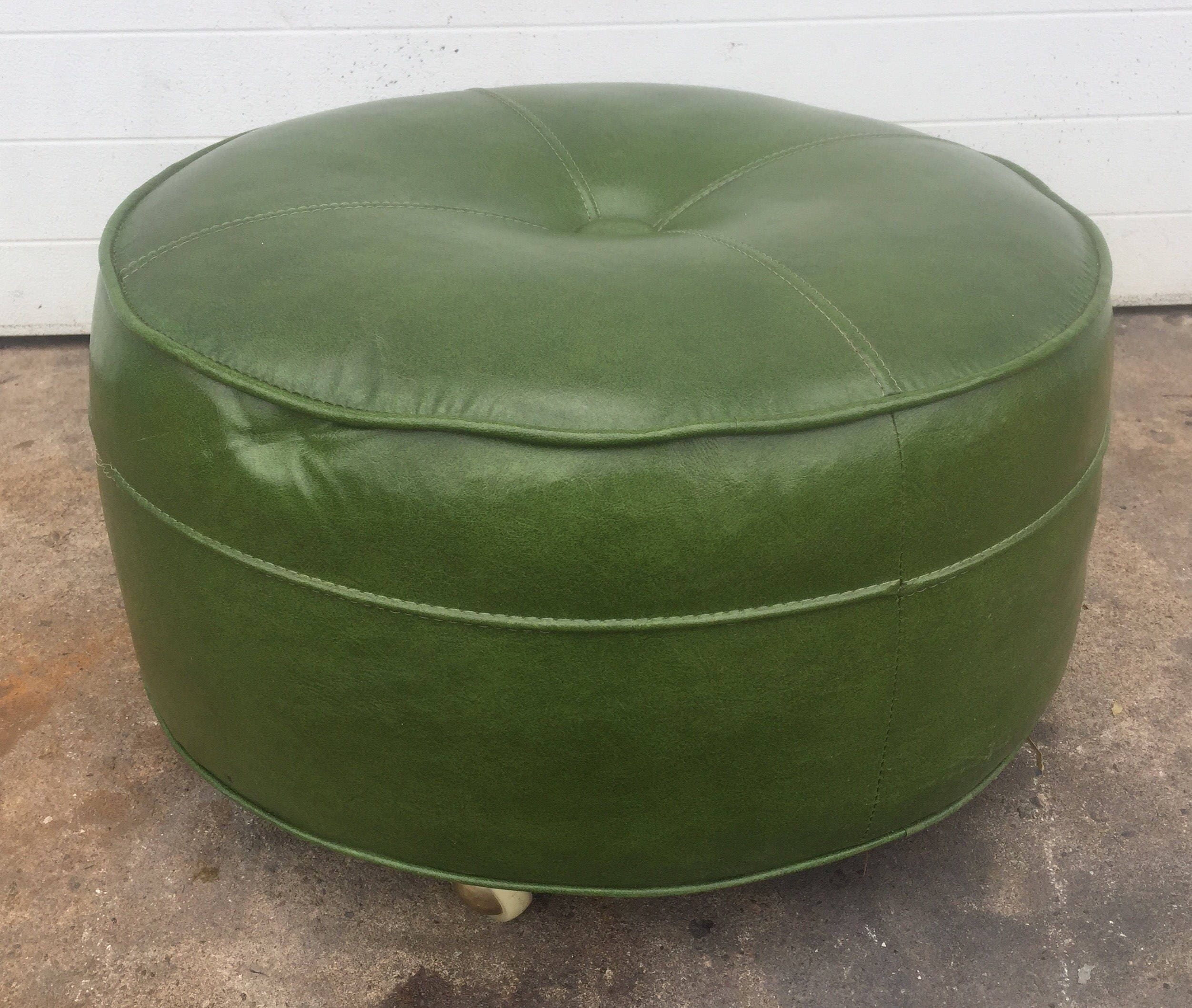 Vintage Green Vinyl Ottoman on Wheels