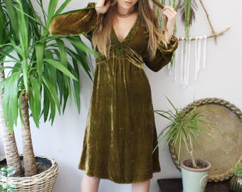 Vintage 1970s embroidered silk velvet bohemian dress.