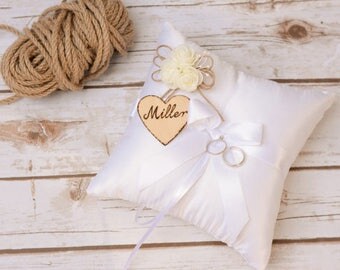 Wedding Ring Pillow Cushion Rustic Ring Bearer Satin Personalized Ring Holder Bearer ring pillow