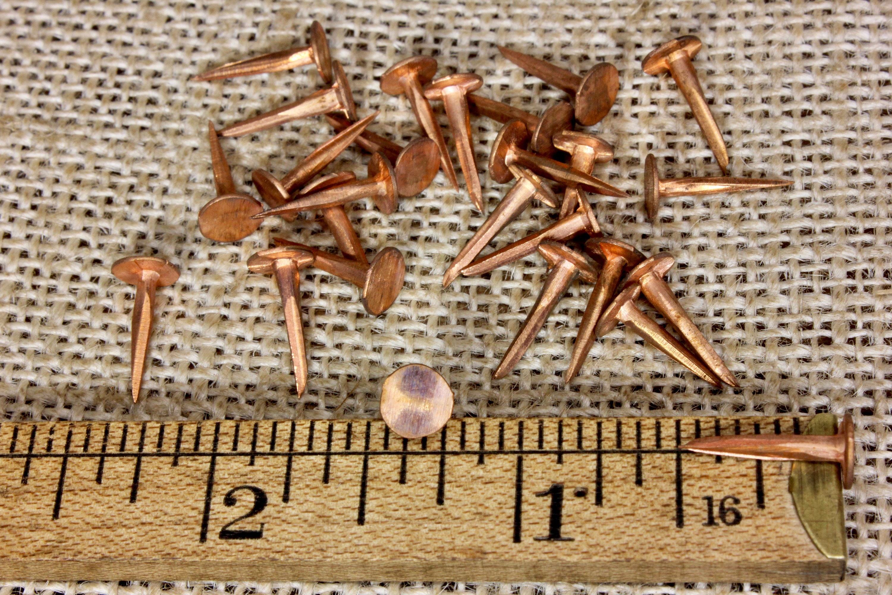 25 old COPPER TACKS 1/2 nails vintage sharp point 1/4 round