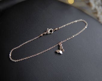 Tiny Butterfly Bracelet, Tiny Rose Gold Bracelet, Rose Gold Butterfly Bracelet, Skinny Rose Gold Bracelet, Skinny Bracelet, Gift for Girls