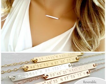 Custom Coordinates Necklace | Bridesmaid Gift | Personalized Bar Necklace | Latitude Longitude | Name Necklace (40x4) | Dainty Necklace