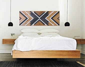 Reclaimed Wood Wall Art, Queen Headboard, Boho Wood Art, Geometric Headboard, Rustic Wood, Tribal Wall, Chevron Art, Southwest Decor