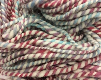 Blue, violet, pink, and white wool yarn