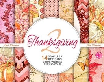 Sale 50% Off All August Thanksgiving Digital Paper, Seamless Paper, Instant Download, Thanksgiving, Pink, Glitter, Pumpkin, Autumn, Fall, Le