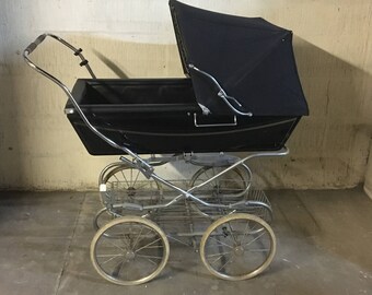 Classic Vintage Silvercross pram, navy blue bought in 1970s