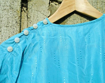 Vintage Dress - 80s Dress - Blue Dress - Summer Dress - Party Dress - Handmade Vintage