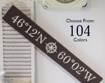 Latitude Longitude, Sign Coordinates, Coordinates Sign, Personalized Latitude Longitude Wood Sign With Nautical Compass