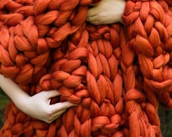 CHUNKY KNIT Blanket, Arm Knit Blanket, Merino Wool Blanket, Super Chunky Blanket,Handmade, Extreme Knitting