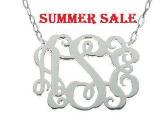 Sterling Silver Monogram Necklace 1.25" inch Personalized Monogram 925 sterling silver