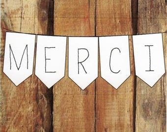 Card "MERCI" simple, on wooden base.