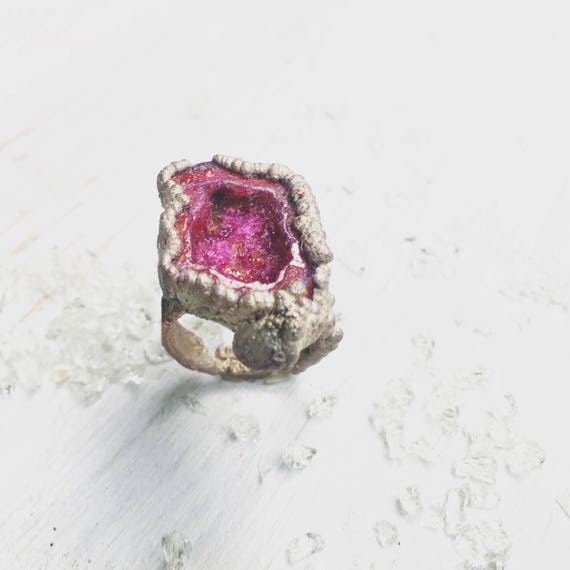 Druzy Ring, Druzy Cocktail Ring, Large Druzy Ring, Raw Gemstone Ring, Mermaid Gemstone Ring, Mermaid Ring, Pink Gemstone Ring, Boho Ring,