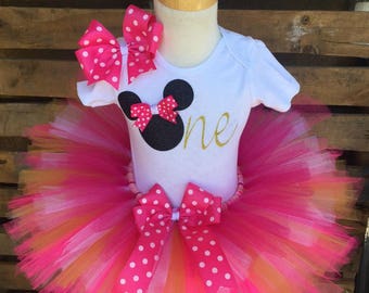 QUICK SHIP Pink and Gold Minnie Mouse Birthday Tutu Outfit Dress Set Handmade - ANY Age