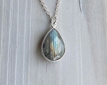 Labradorite necklace / Sterling silver Labradorite necklace / Faceted gemstone necklace