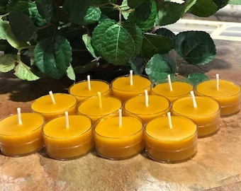 12 Pure Raw Natural Honey Scented Beeswax Tealight Candles Triple Filtered No Additives Beeswax candles handmade chemical free tea light