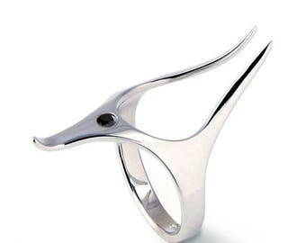 SALE 20% Off - ANUBIS Unique Silver Ring, Silver Statement Ring, Egyptian Jewelry, Edgy Alternative Engagement Ring, Unique Mens Ring