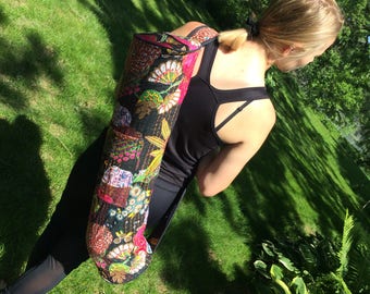 Handmade Cotton Kantha Quilt Yoga Bag. Free US Shipping.
