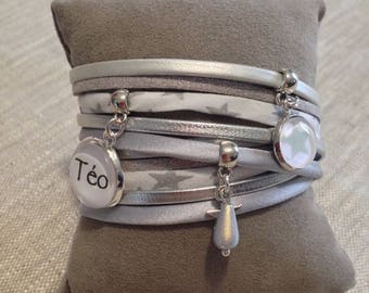 Bracelet personalized name - cabochon - stars - silver - - cuff - mother's day-gift idea