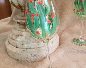 Hand Painted Wine Glasses. Cacti Wine Glasses. Western Wine Glasses. Southwest Wine Glasses