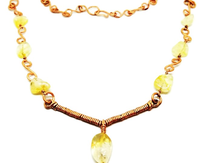 Citrine Gemstone Necklace, November Birthstone Necklace, Citrine Gemstone Necklace, Copper Gemstone Necklace, Unique Birthday Gift