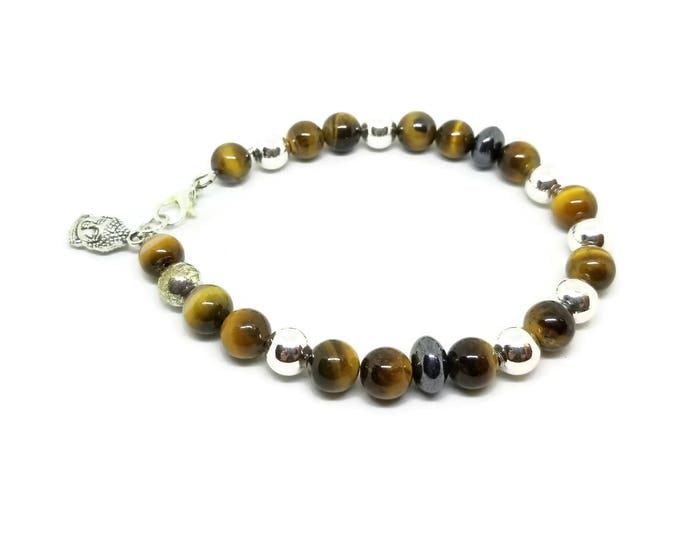 Tiger's Eye Gemstone Mala Bracelet, Gemstone and Silver Bracelet, Unisex Bracelet, Gift for Him Gift for Her, Unique Birthday Gift