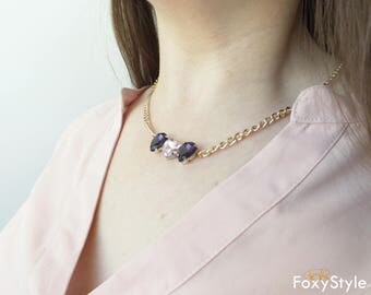 crystal necklace bridal necklace pendant necklace teardrop necklace blush pink purple necklace crystal pendant crystal point crystal choker