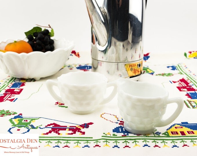 Milk Glass Creamer and Sugar | Vintage Jeanette Glass Cube