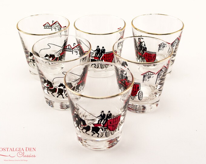 Vintage Libbey Stagecoach Carriage Glasses| MCM Old Fashioned 6 oz. Glasses | Set Of 6