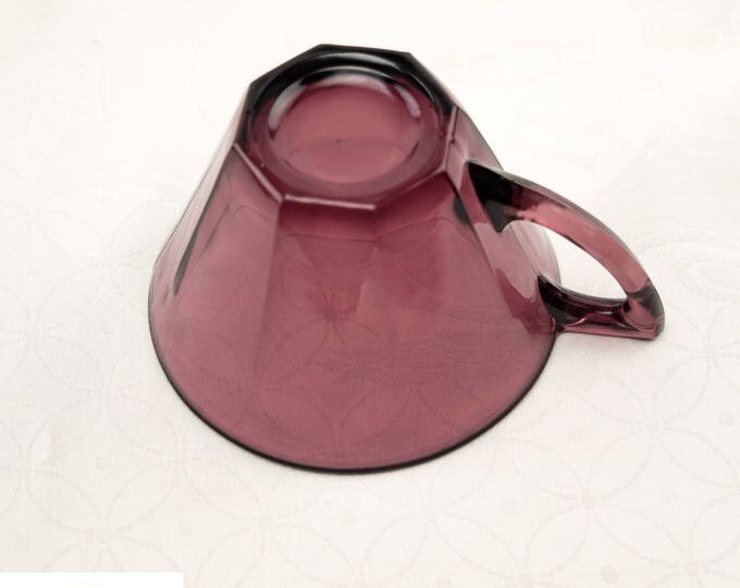 Purple Depression Glass Cup and Saucer Set | Moroccan Amethyst | Vintage Hazel Ware | Glass Cups and Saucers | MCM Kitchen Decor