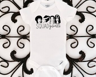 Halloween onesie, halloween, squad goals onesie, bodysuit, Lydia Deetz, bride of Frankenstein, Wednesday Addams, Elvira