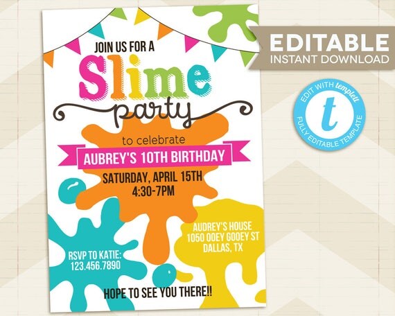 SLIME Party Invitation SLIME Birthday Party Invitation
