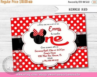 50% OFF SALE Minnie Mouse Birthday Invitation, Minnie Mouse 1st Birthday,Red Minnie Mouse, Minnie Mouse Printable Invitation