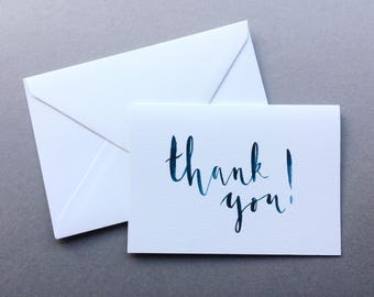 Thank You Cards // 1 pack / 5 pack / 10 pack // A6 Charity Greetings Card // Blue Brush Lettered Watercolour Cards