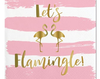Flamingo Napkins,Flamingo Party, Let's Flamingle,Summer Napkins,Summer Party,White and Gold,Gold Foil Napkins,Gold Flamingo,Flamingo