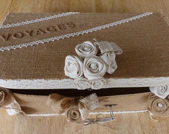 Wedding urn-shaped bag in Burlap and fabric