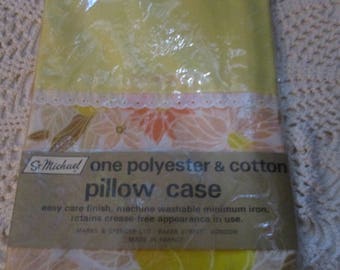 St Michael Vintage Pillow Case - One Polysester and Cotton Pillow Case - Yellow (1970s)