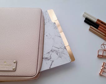 Marble and Rose Gold Foil Dividers - Minimalist Dividers - in Pocket, Personal, and A5 sizes - Set of 4