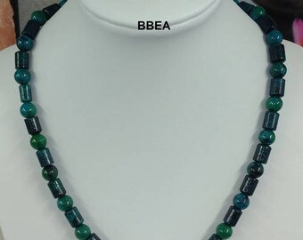 Chrysocolla necklace, stone of the thyroid, beads 6 mm and barrel beads