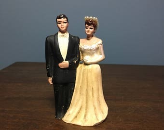 Vintage 1940's Broken Bisque Wedding Cake Topper Bride and Groom (CT #19)