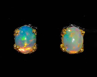 Opal stud earrings, Rainbow Opal Earrings, October Birthstone Jewelry, anniversary gift, everyday earrings, statement earrings, large stud