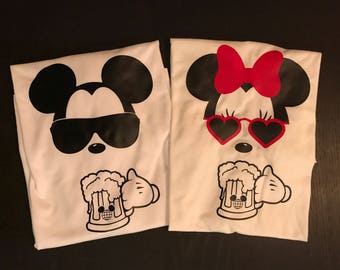 Mickey and Minnie drinking beer / Drinking Around The World / Epcot's Food and Wine shirts / Couples shirt