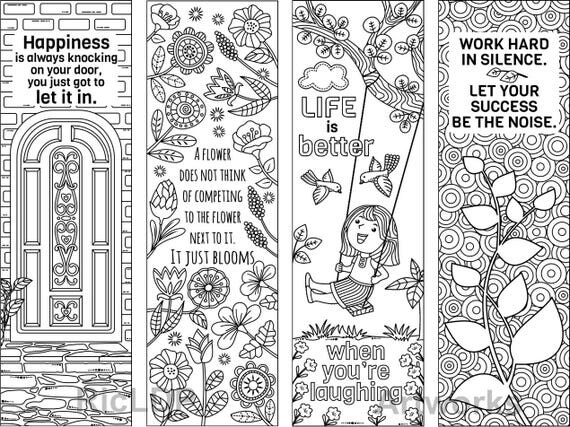 8 coloring bookmarks with feel good quotes printable coloring